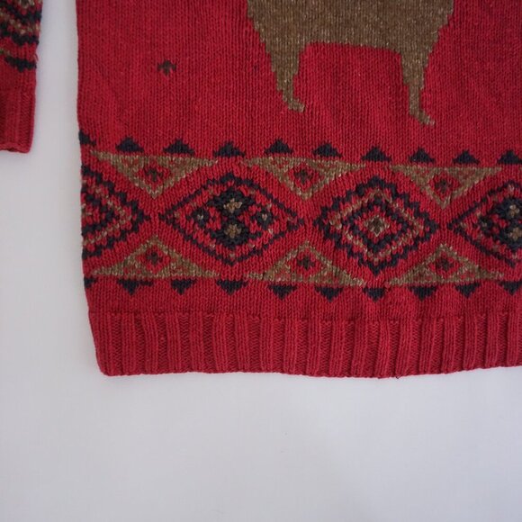 Vintage Eddie Bauer Hand Knit Red Wool Deer Sweater Fair Isle Alpinecore SP - Picture 7 of 10